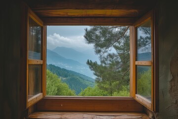 Wall Mural - Window see mountain architecture tranquility transparent.