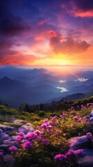 Canvas Print - Sunset mountain wilderness landscape.