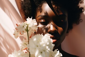 Canvas Print - Photography shot of a women portrait flower face.