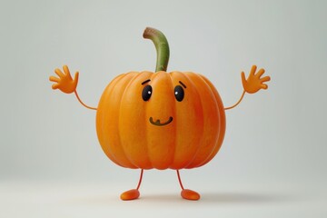 Canvas Print - 3d pumpkin character vegetable cartoon plant.