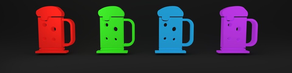 Canvas Print - Colorful Wooden beer mug icon isolated on black background. Minimalism concept. 3D render illustration