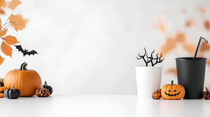 Canvas Print - Spooky Halloween Mockup with Pumpkins and Copy Space for Your Design.