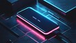 © jiraphat - A phone is charging on a table with a blue and pink glow. The phone is charging and the glow is giving the image a futuristic and modern feel