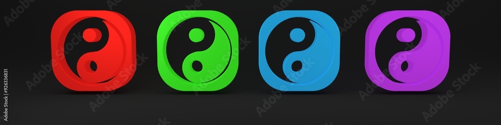Colorful Yin Yang symbol of harmony and balance icon isolated on black ...