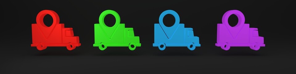 Sticker - Colorful Delivery tracking icon isolated on black background. Parcel tracking. Minimalism concept. 3D render illustration