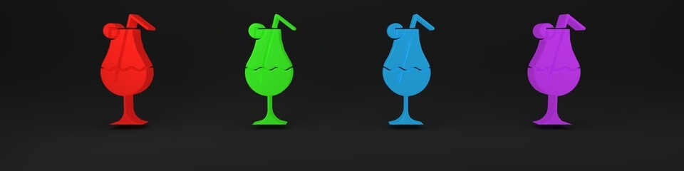 Canvas Print - Colorful Cocktail and alcohol drink icon isolated on black background. Minimalism concept. 3D render illustration