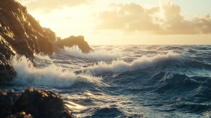 Wall Mural - Sunset Over the Raging Sea