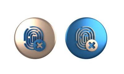 Wall Mural - Colorful Cancelled fingerprint icon isolated on white background. Access denied for user concept. Error, fraud. Identification sign. Touch id. Circle button. 3D render illustration