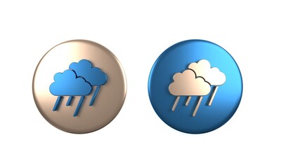 Poster - Colorful Cloud with rain icon isolated on white background. Rain cloud precipitation with rain drops. Circle button. 3D render illustration