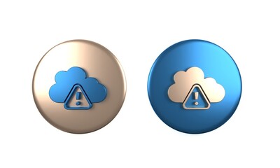 Sticker - Colorful Storm warning icon isolated on white background. Exclamation mark in triangle symbol. Weather icon of storm. Circle button. 3D render illustration