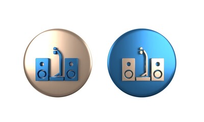 Sticker - Colorful Home stereo with two speaker s icon isolated on white background. Music system. Circle button. 3D render illustration