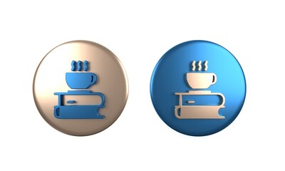 Sticker - Colorful Coffee cup and book icon isolated on white background. Tea cup. Hot drink coffee. Circle button. 3D render illustration