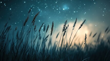 Wall Mural - Night Sky Over Grass Field