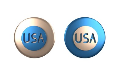 Poster - Colorful USA label icon isolated on white background. United States of America. Circle button. 3D render illustration