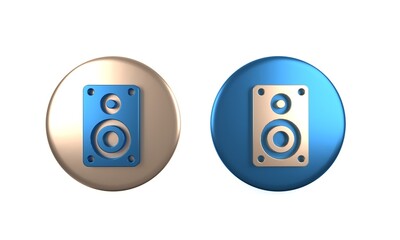 Wall Mural - Colorful Stereo speaker icon isolated on white background. Sound system speakers. Music icon. Musical column speaker bass equipment. Circle button. 3D render illustration