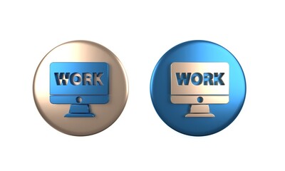 Sticker - Colorful Computer monitor with text work icon isolated on white background. Circle button. 3D render illustration