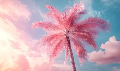 Wall Mural - Pink Palm Tree Silhouette Against a Pastel Sky