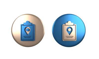 Poster - Colorful Folded map with location marker icon isolated on white background. Circle button. 3D render illustration