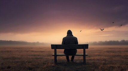 Poster - couple sitting on a bench at sunset