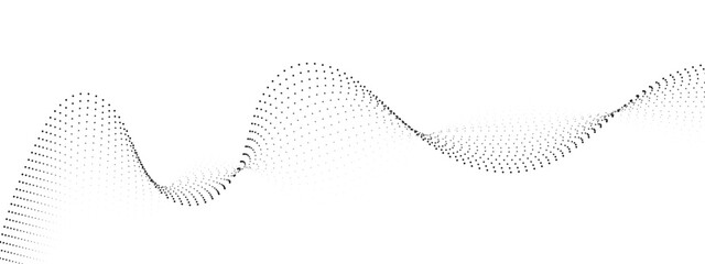 Wall Mural - flowing wavy dots particles wave pattern curve halftone gradient lines shape isolated on transparent