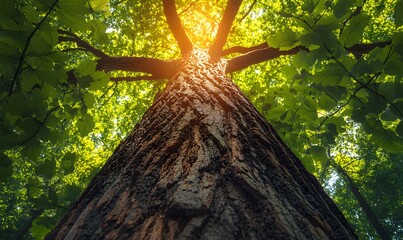 Wall Mural - Sunlight Filtering Through the Canopy of a Tall Tree