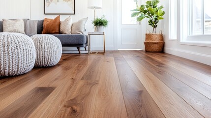 Sticker - Natural Wood Flooring in Modern Living Room.