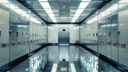 Poster - Camera slowly moving forward inside corridor with metallic walls