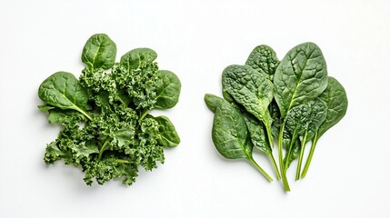 Wall Mural - Fresh Kale and Spinach on Rustic Dark Wooden Background for Healthy Eating Concept