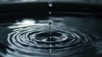 Poster - A close-up of a water droplet falling into a pool of water, creating a ripple effect and capturing the moment of impact with a clean background.