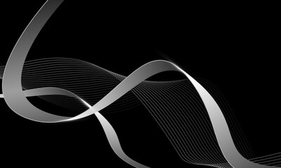 Wall Mural - abstract silver ribbon curve wave overlap on black design modern luxury background vector