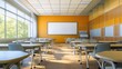 © Matcha_09 - Clean classroom with modern desks, chairs, and interactive whiteboard
