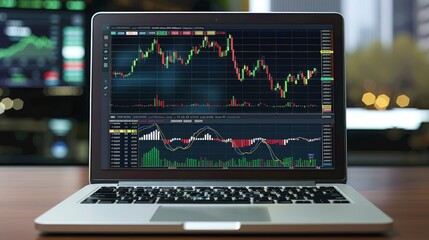 Laptop with graphs on the screen.