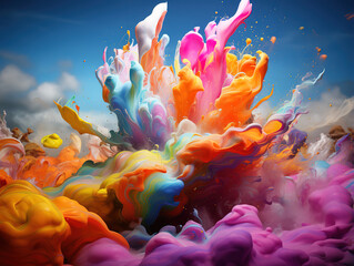 Wall Mural - Bright abstract background, Flow of multi-colored paint with bubbles and lumps, Multicolored liquid