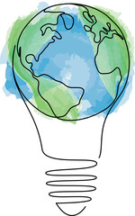 Wall Mural - earth globe inside lightbulb one continuous line drawing. eco innovation or green energy concept dra