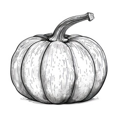 A hand-drawn pumpkin in sketch style, featuring intricate line art, captures the essence of autumn and harvest in elegant black and white.