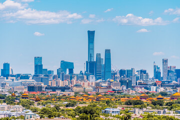 Wall Mural - High view scenery of Beijing International Trade CBD and the Forbidden City in China