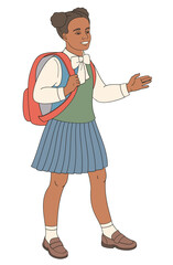 Wall Mural - African American schoolgirl in school uniform with backpack