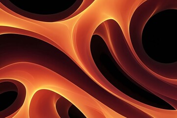 Wall Mural - Abstract orange and red flowing shapes against a black background.