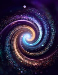 Wall Mural - Abstract Iridescent spiral swirl made of shining particles. Sparkling galaxy spinning in darknes