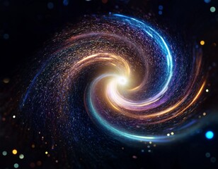 Wall Mural - Abstract Iridescent spiral swirl made of shining particles. Sparkling galaxy spinning in darknes