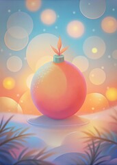 Canvas Print - Festive orange ornament with glowing lights and patterns.