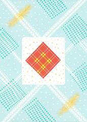 Sticker - Geometric pattern with plaid accents and wheat motifs.