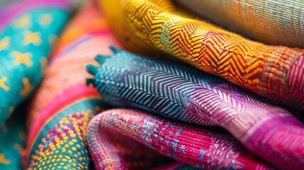 Wall Mural - A stack of colorful fabrics with a variety of patterns.