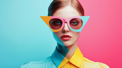 Canvas Print - The bold eclectic fashion styles of the Y2K era, including chunky shoes, low-rise pants, crop tops, and oversized sunglasses, fashion woman colorful dressed in the latest fashion trends of the time.