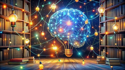 A colorful illustration of the brain's neural network with glowing synapses, surrounded by floating books and lightbulbs, representing the connection between neuroscience and learning.