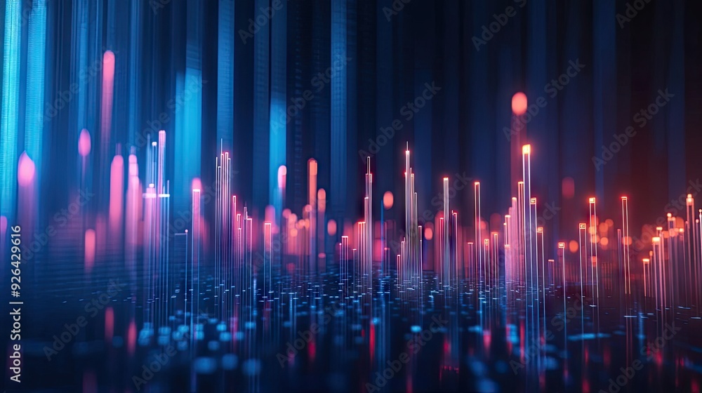 Glowing 3D candlestick chart with a blue background. Represents ...