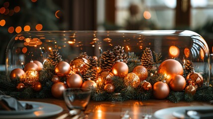 Sticker - Create a stunning centerpiece for your dining table with a modern glass terrarium filled with sparkling ornaments and fairy lights.