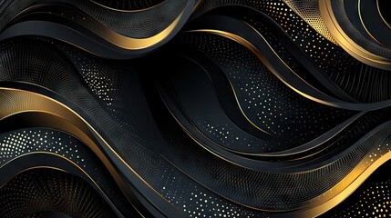 Wall Mural - Modern luxury vector illustration with a black backdrop and intricate golden elements. The abstract design exudes elegance and sophistication, ideal for premium visual content. -