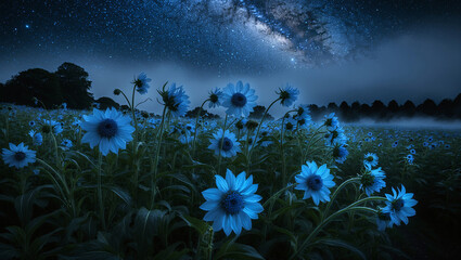 Wall Mural - Flower field in night.