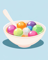 Tangyuan (chinese sweet dumplings) serve with soup. Festival food banner illustration 